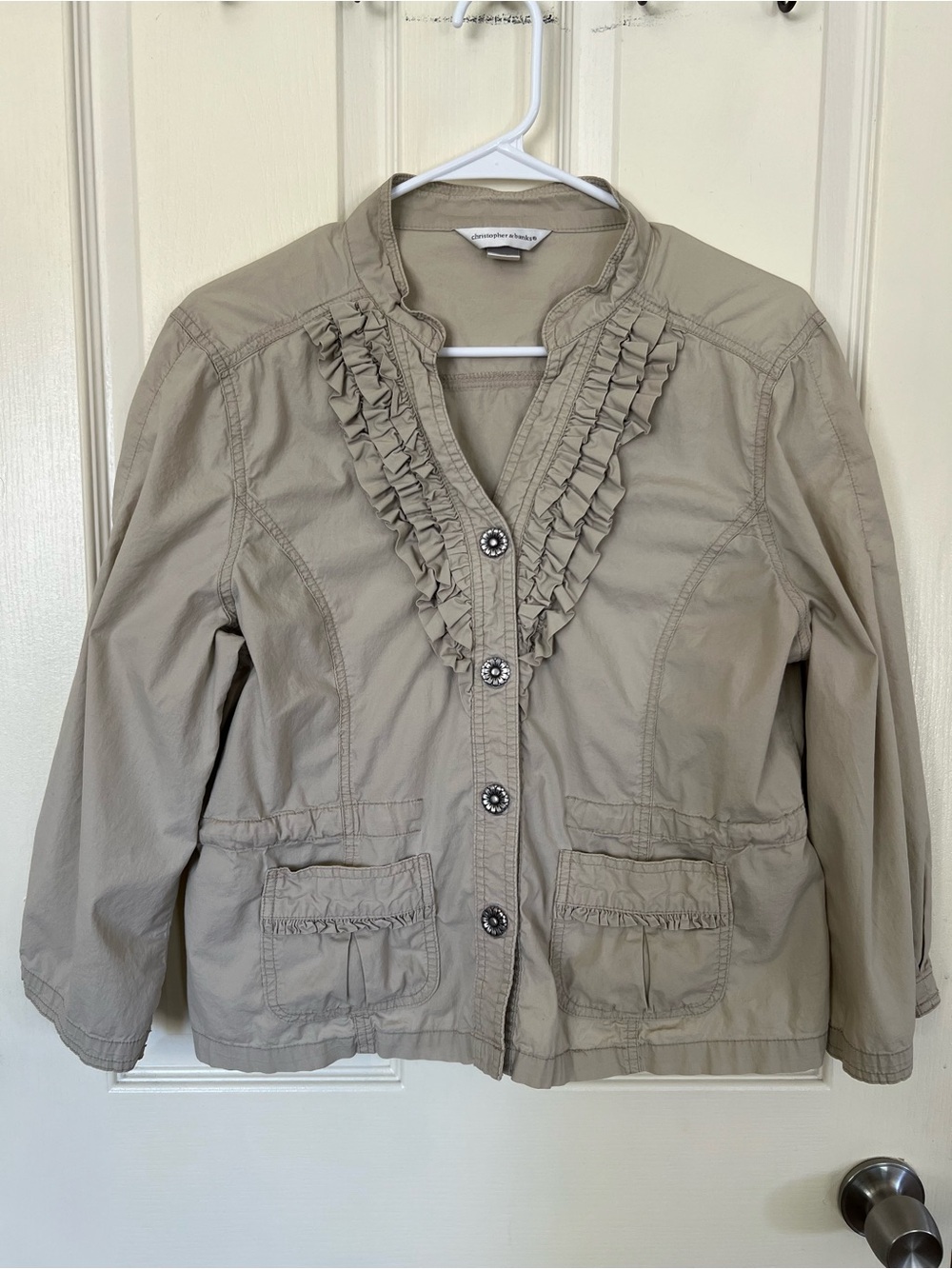Christopher & Banks Ruffle Trim Utility Y2K Beige Cotton Medium